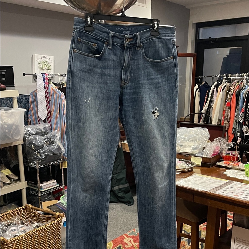 Banana Republic Men's Faded Blue Jeans Distressed Straight 31x32 2012 Y2K indigo